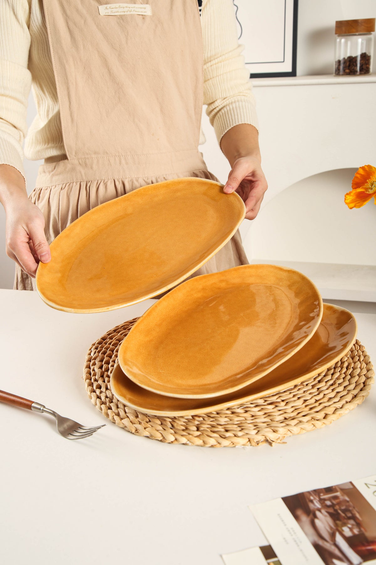 Golden Amber Organic Serving Platter Set