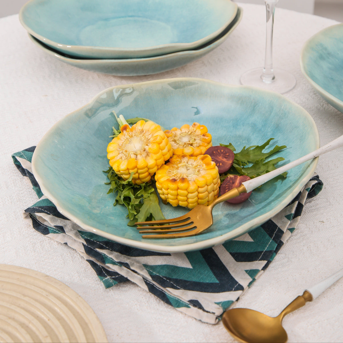 Aqua Blue Organic Deep Plate Set