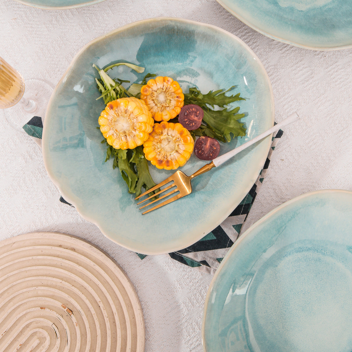 Aqua Blue Organic Deep Plate Set