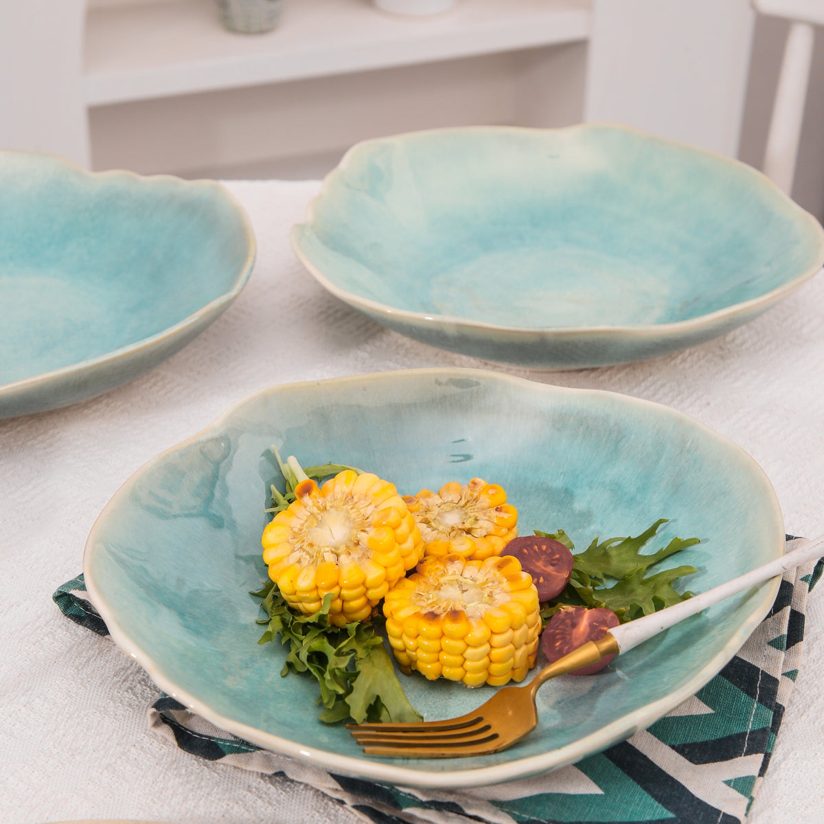 Aqua Blue Organic Deep Plate Set