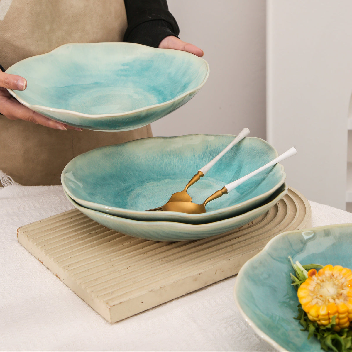 Aqua Blue Organic Deep Plate Set