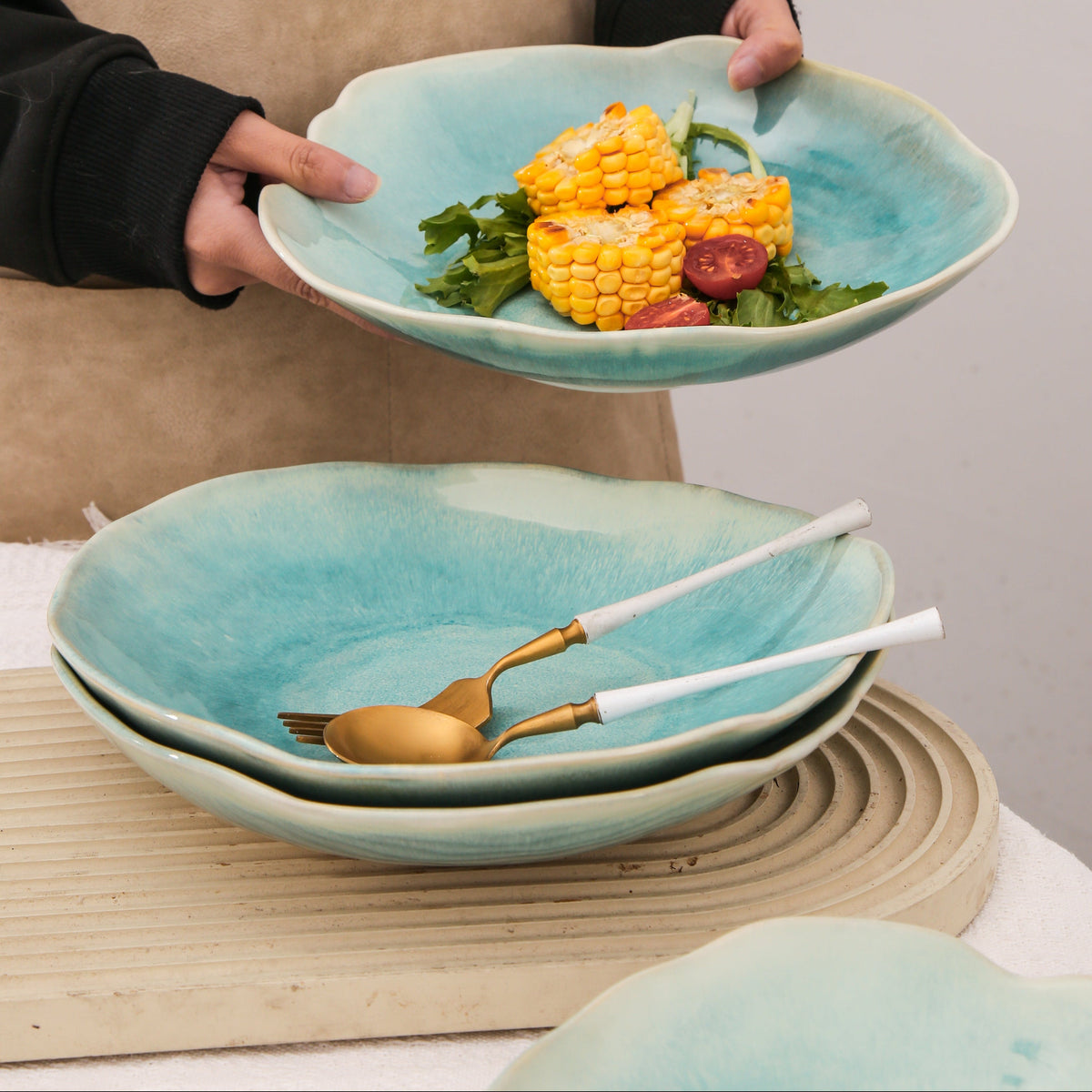 Aqua Blue Organic Deep Plate Set