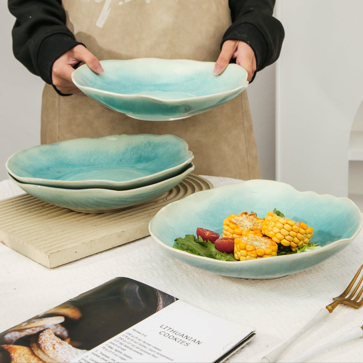 Aqua Blue Organic Deep Plate Set