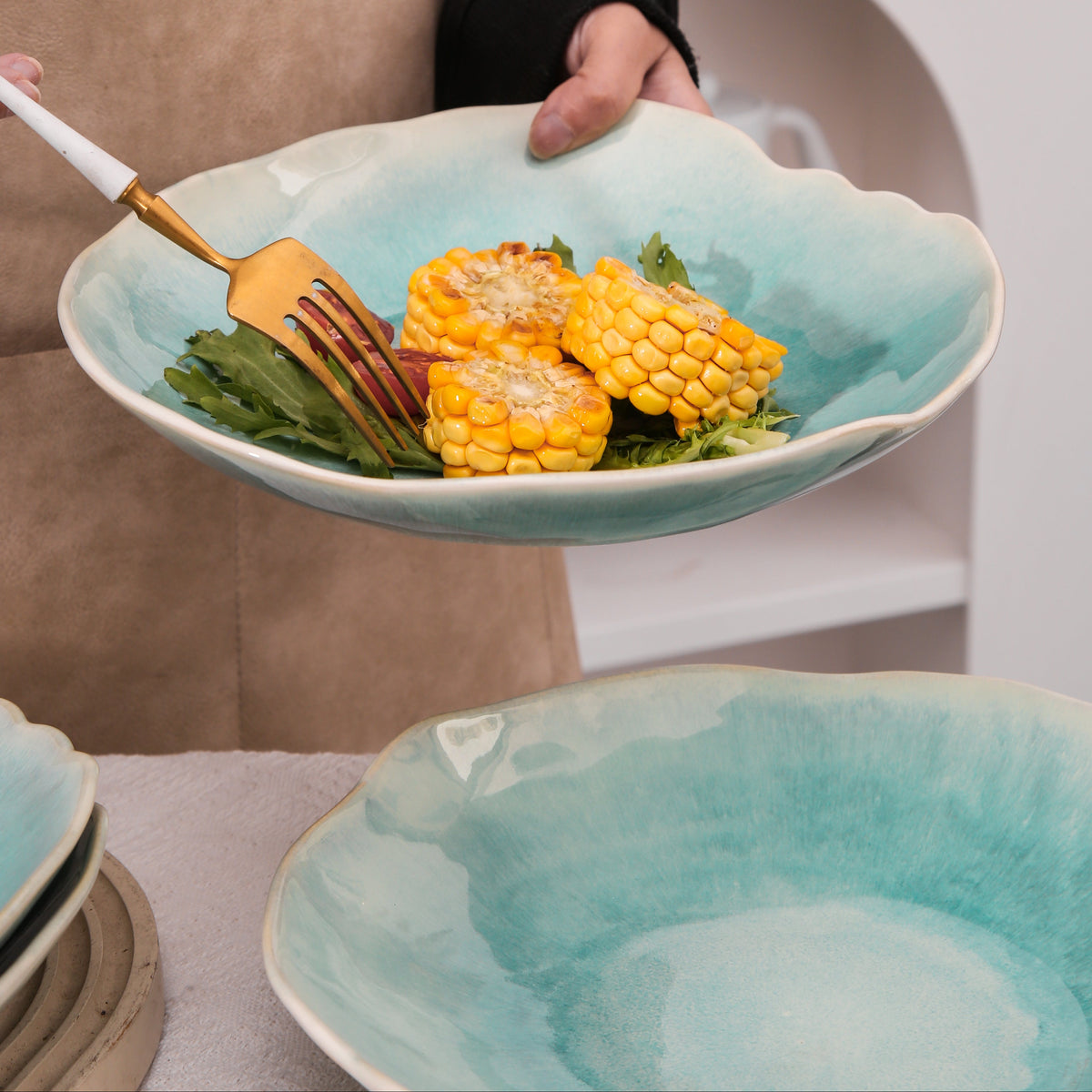 Aqua Blue Organic Deep Plate Set