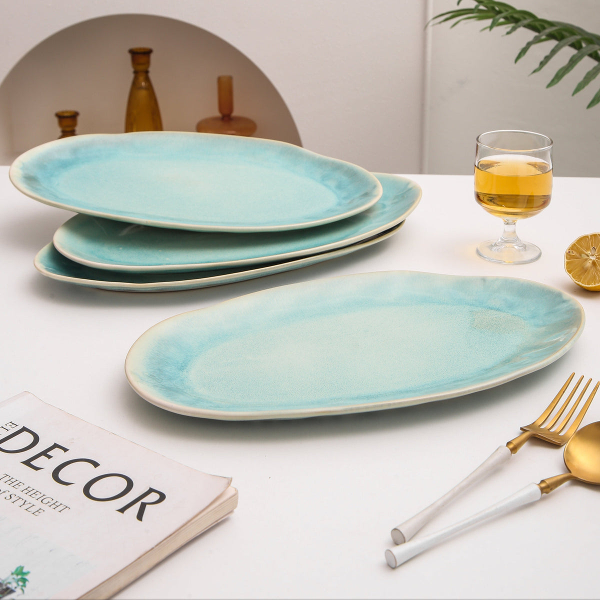 Aqua Blue Organic Serving Platter Set