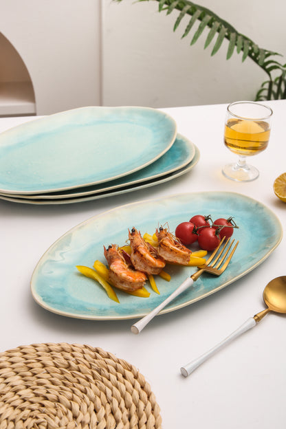 Aqua Blue Organic Serving Platter Set