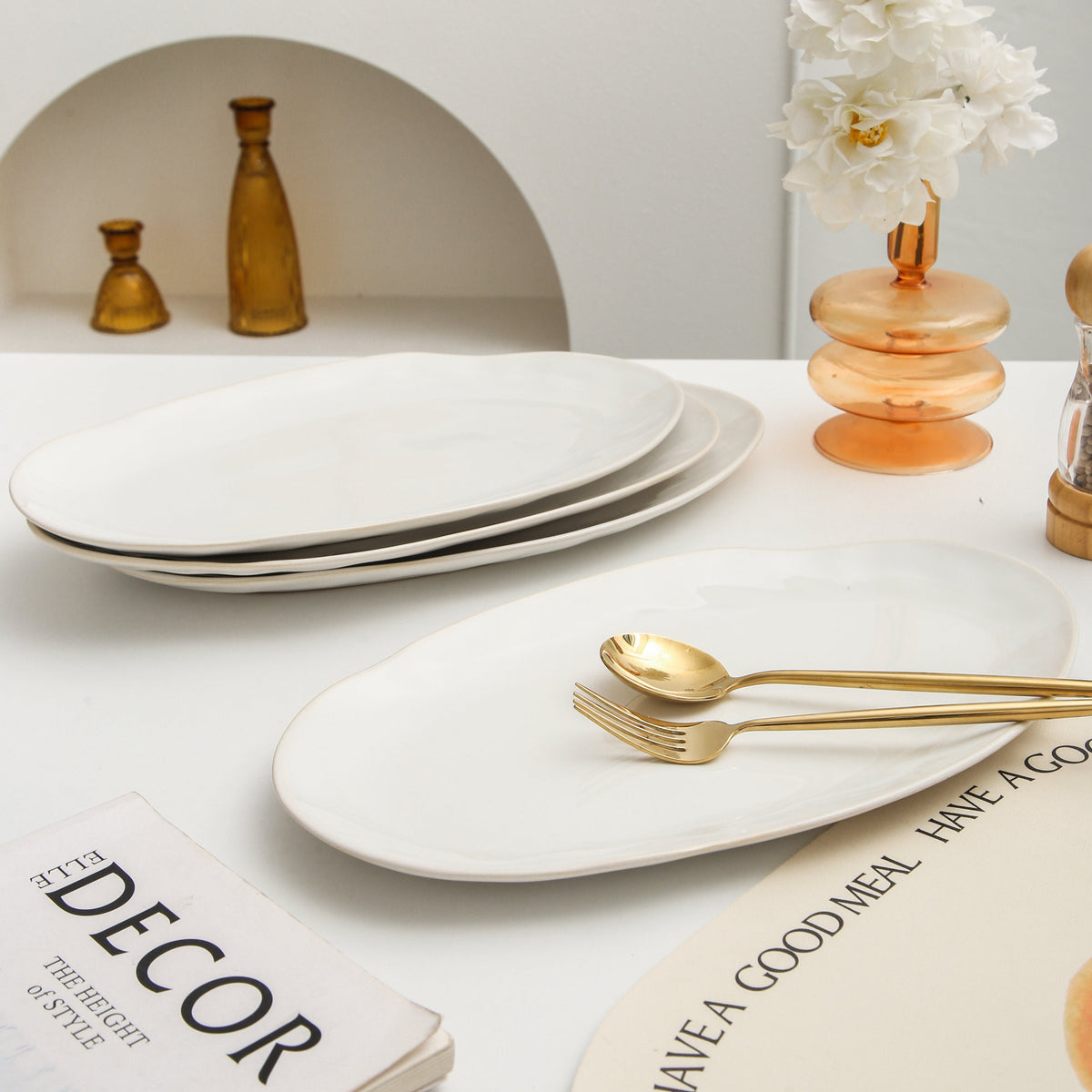 Pearl White Organic Serving Platter Set