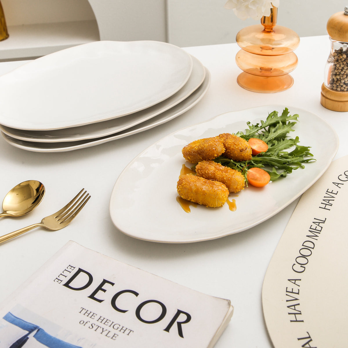 Pearl White Organic Serving Platter Set