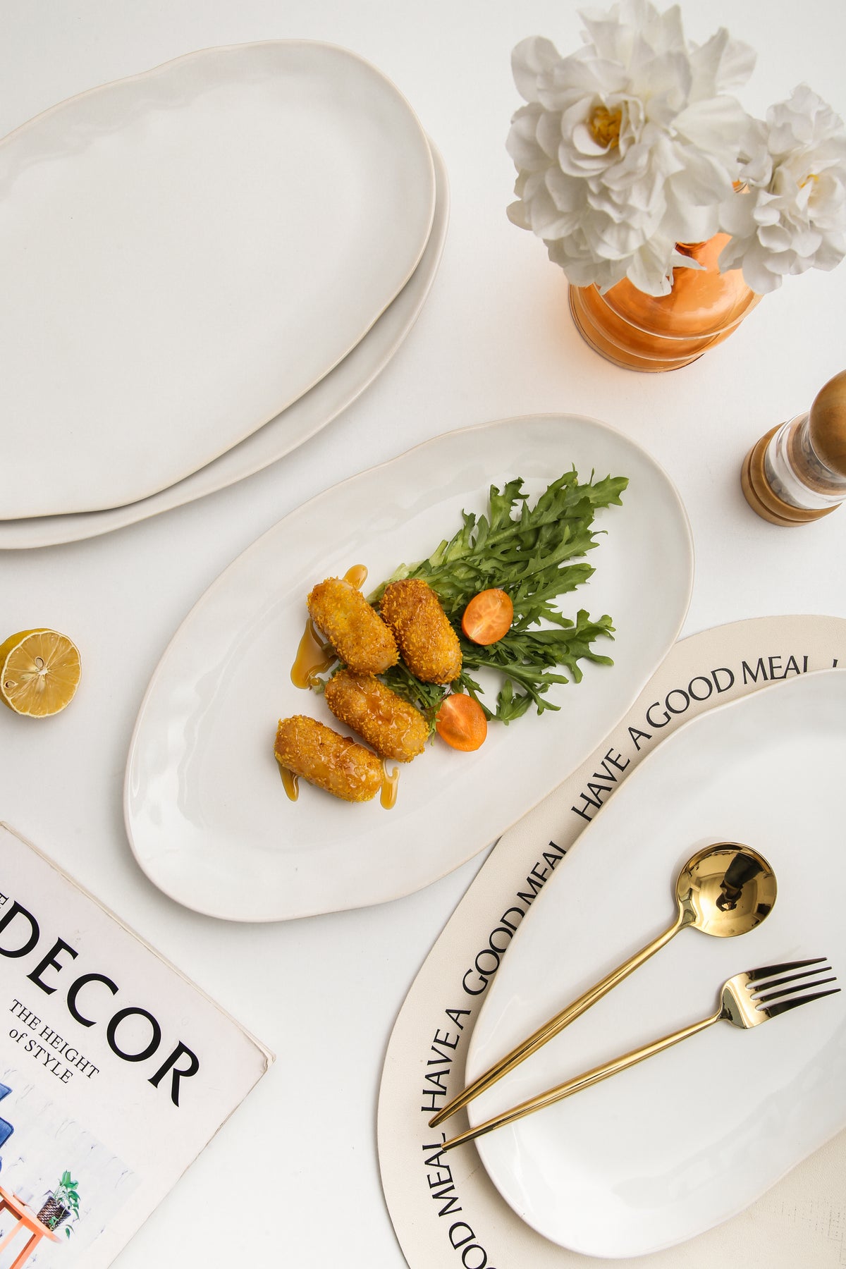 Pearl White Organic Serving Platter Set