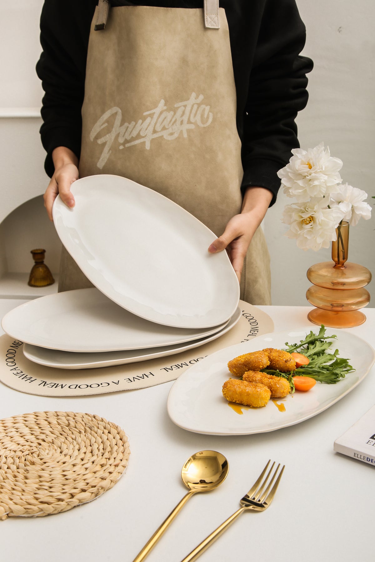 Pearl White Organic Serving Platter Set