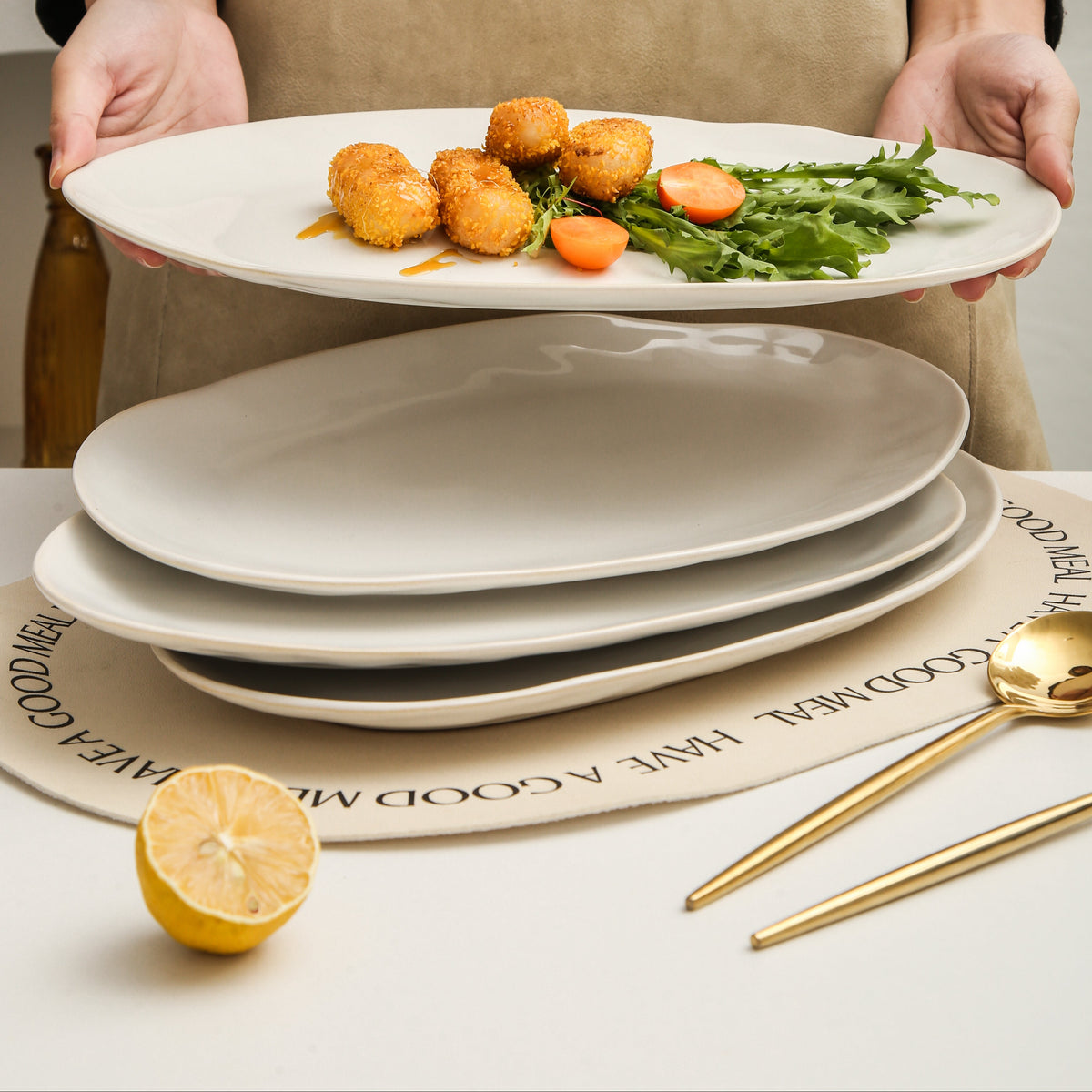 Pearl White Organic Serving Platter Set