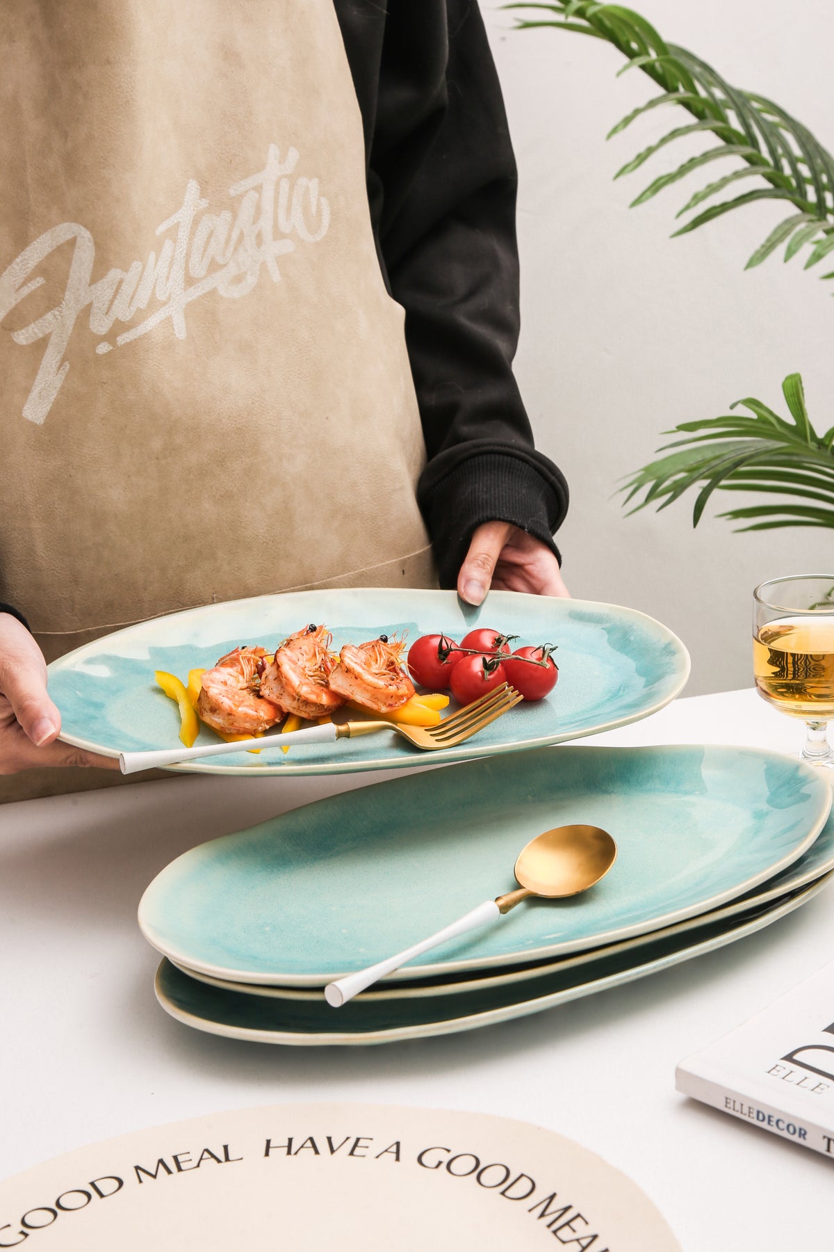 Aqua Blue Organic Serving Platter Set