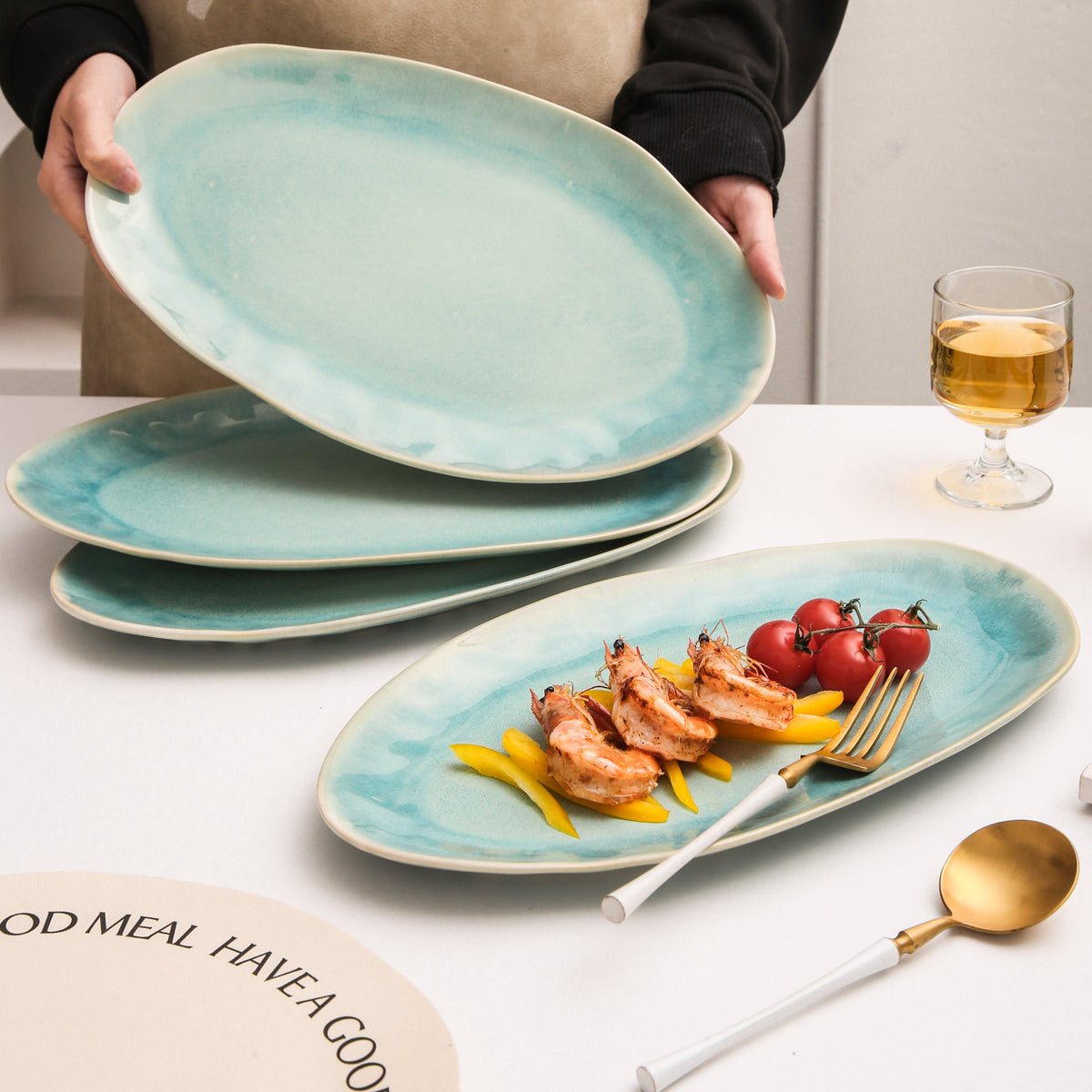 Aqua Blue Organic Serving Platter Set