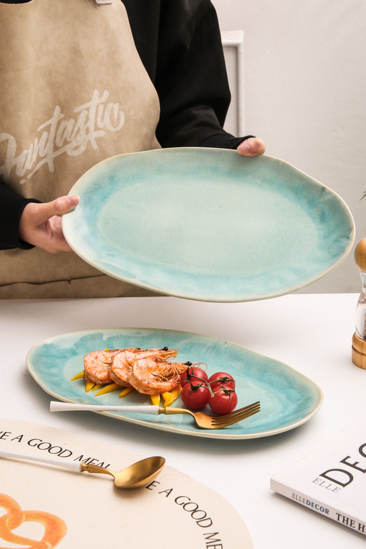Aqua Blue Organic Serving Platter Set