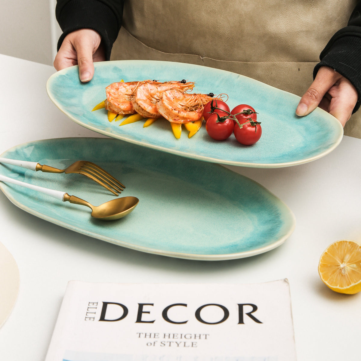 Aqua Blue Organic Serving Platter Set
