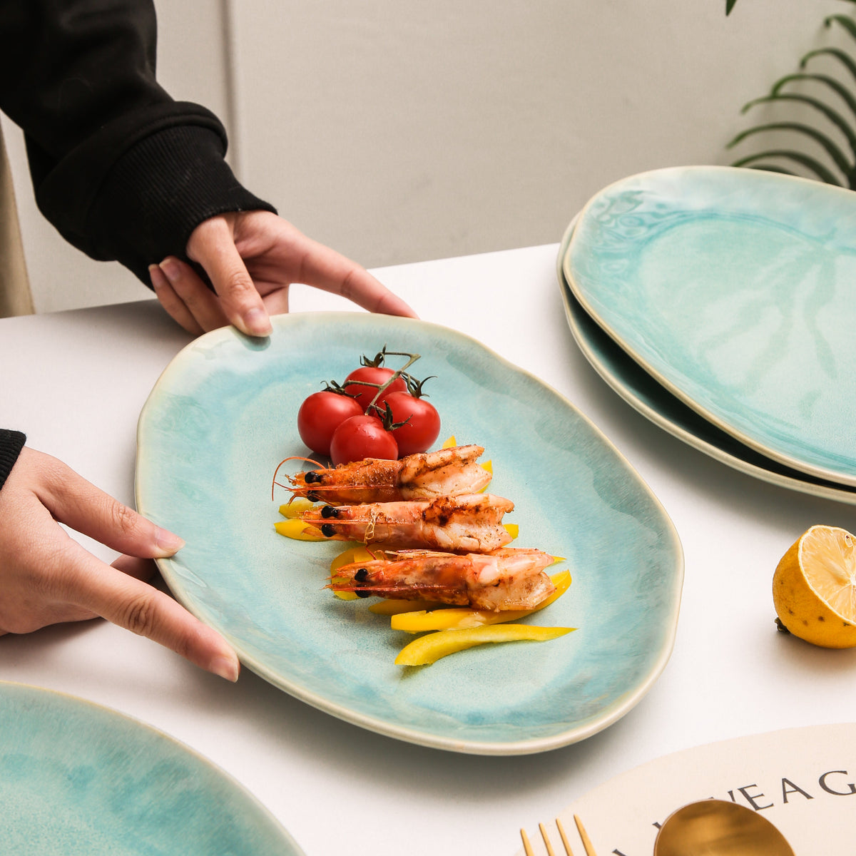 Aqua Blue Organic Serving Platter Set
