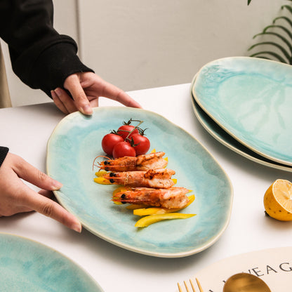 Aqua Blue Organic Serving Platter Set