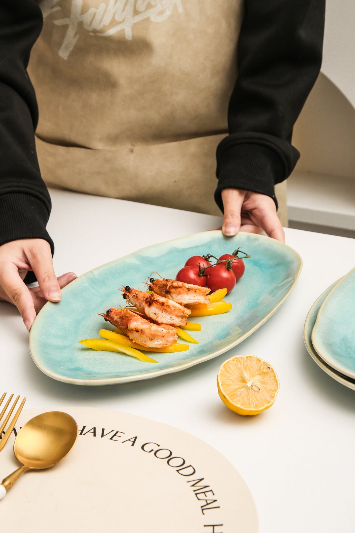 Aqua Blue Organic Serving Platter Set