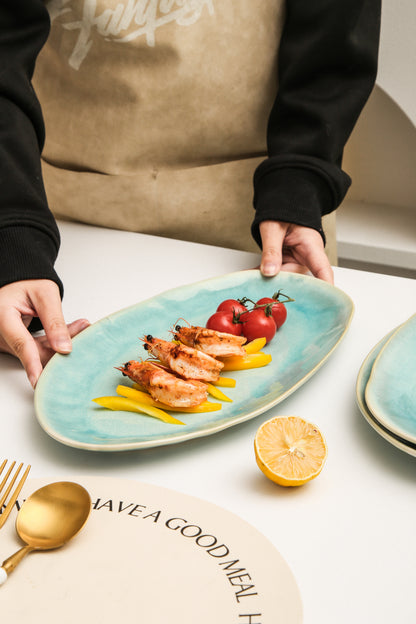 Aqua Blue Organic Serving Platter Set