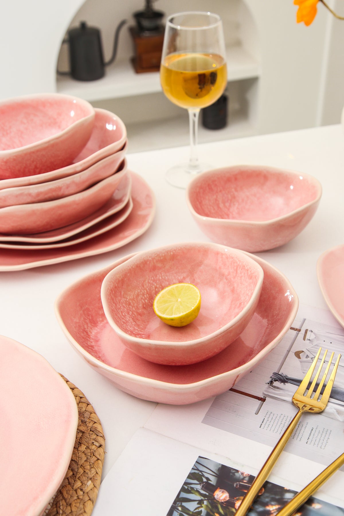 Rose Pink 16-Piece Organic Dinnerware Set