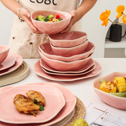 Rose Pink 16-Piece Organic Dinnerware Set