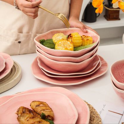 Rose Pink 16-Piece Organic Dinnerware Set