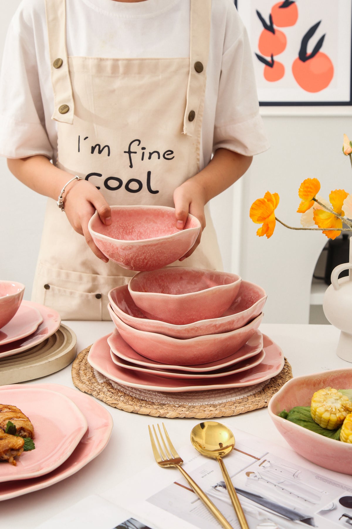 Rose Pink 16-Piece Organic Dinnerware Set