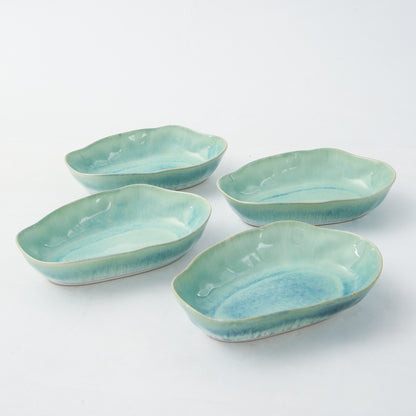 Aqua Blue Organic Oval Plate Set