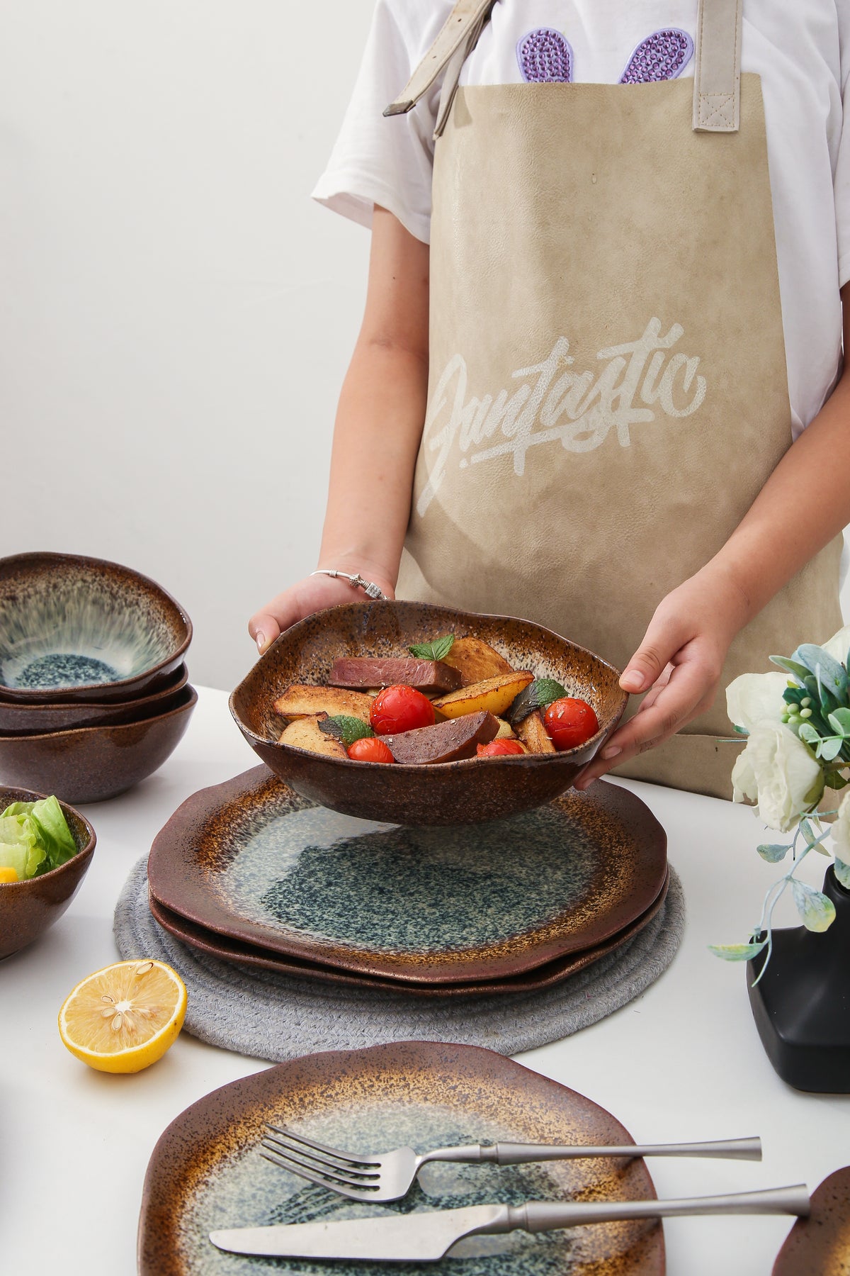 Espresso Stone 16-Piece Organic Dinnerware Set