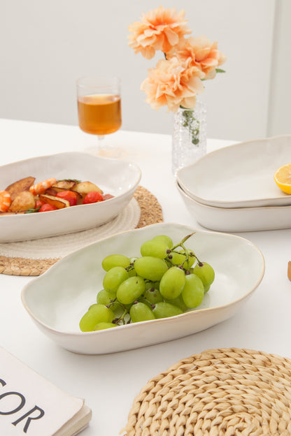 Pearl White Oval Plate Set
