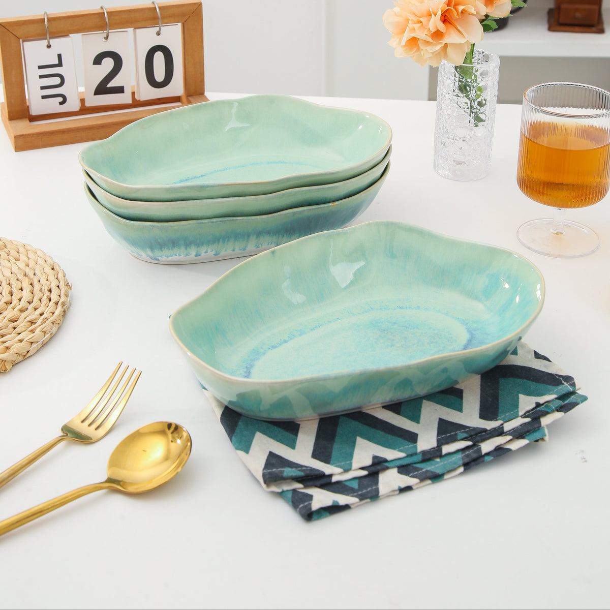 Aqua Blue Organic Oval Plate Set