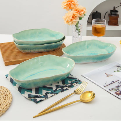 Aqua Blue Organic Oval Plate Set