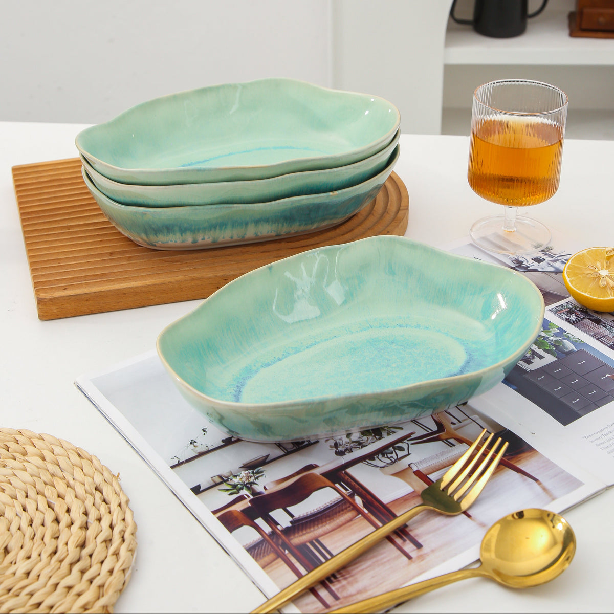 Aqua Blue Organic Oval Plate Set
