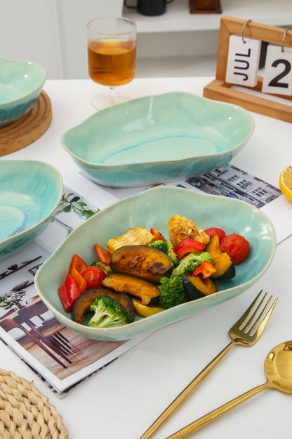 Aqua Blue Organic Oval Plate Set