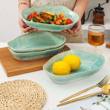 Aqua Blue Organic Oval Plate Set