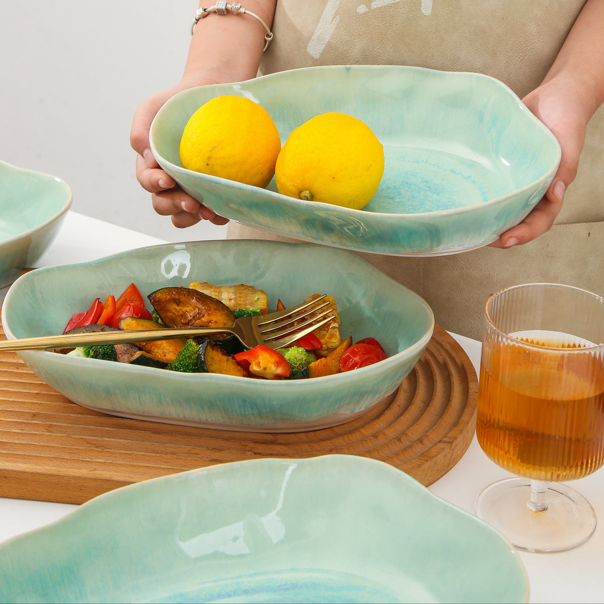 Aqua Blue Organic Oval Plate Set