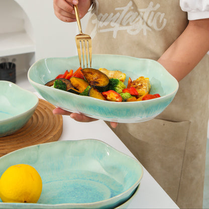 Aqua Blue Organic Oval Plate Set