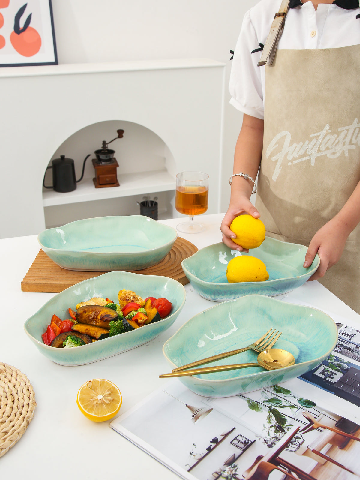 Aqua Blue Organic Oval Plate Set
