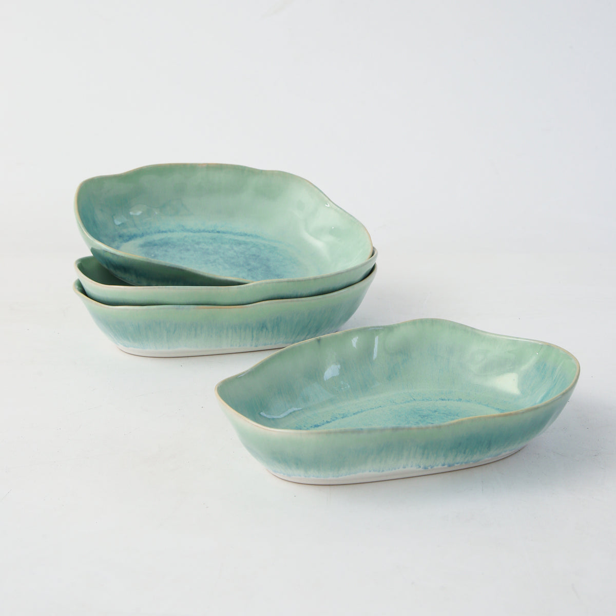 Aqua Blue Organic Oval Plate Set