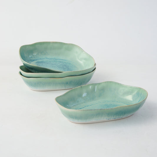 Aqua Blue Organic Oval Plate Set