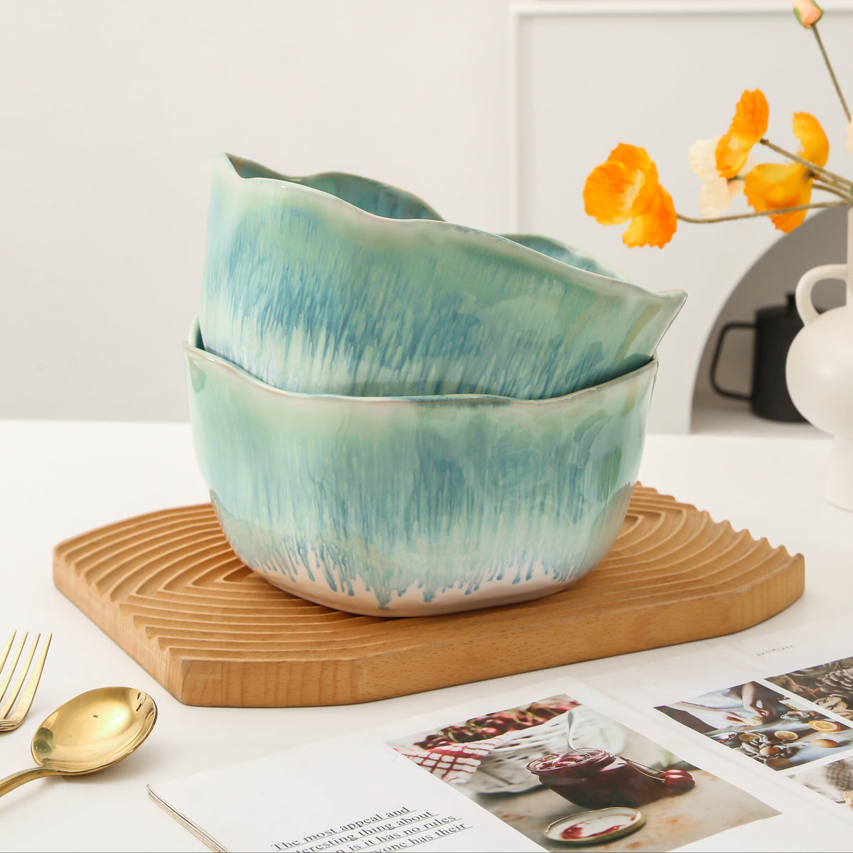 Aqua Blue Organic Deep Bowl Set