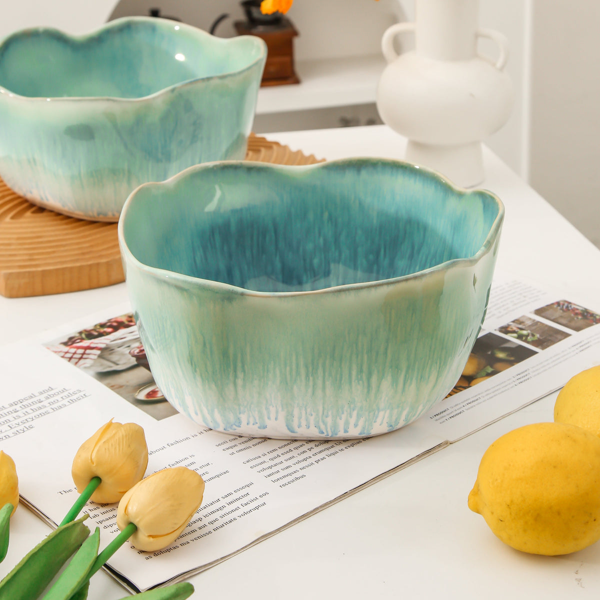 Aqua Blue Organic Deep Bowl Set