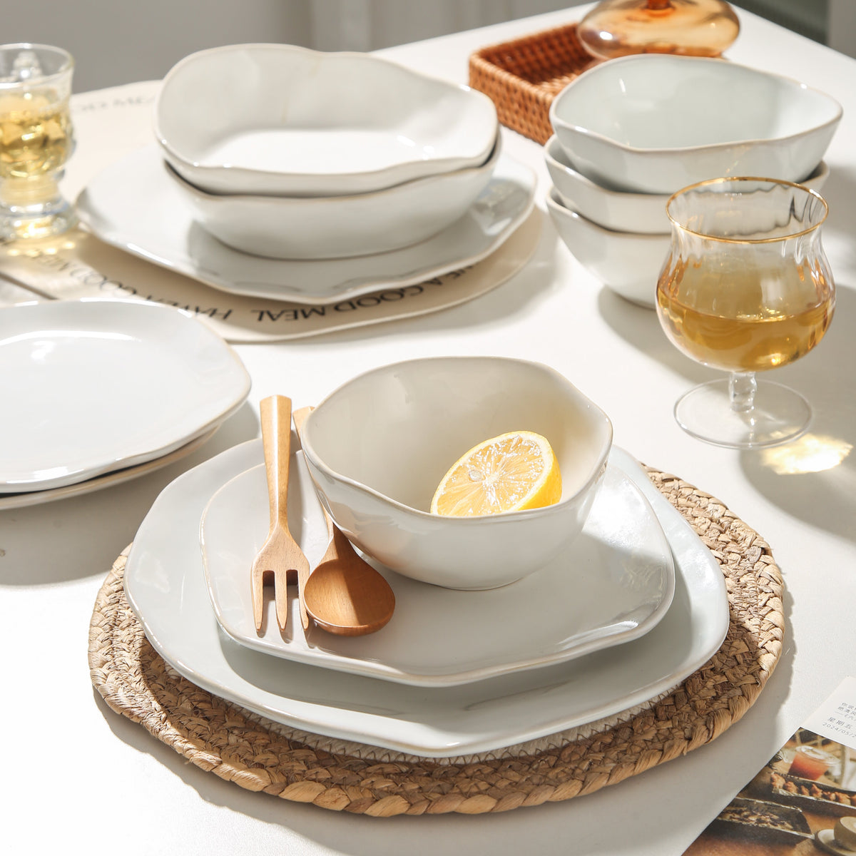 Pearl White 16-Piece Organic Dinnerware Set