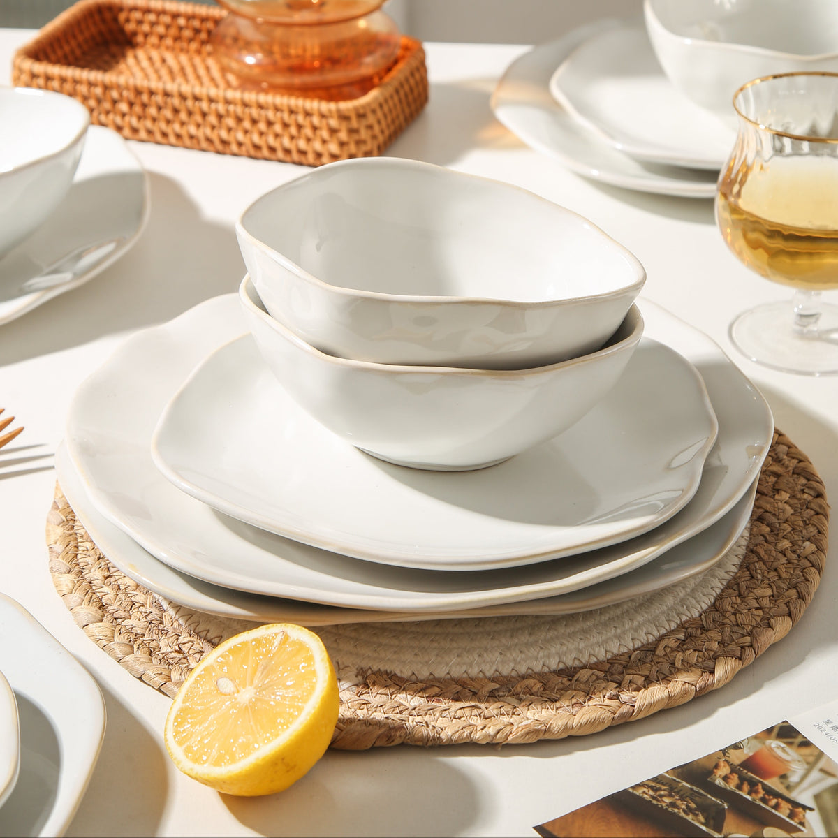Pearl White 16-Piece Organic Dinnerware Set