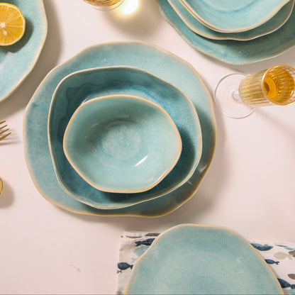 Aqua Blue 16-Piece Organic Dinnerware Set