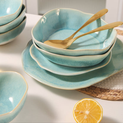 Aqua Blue 16-Piece Organic Dinnerware Set