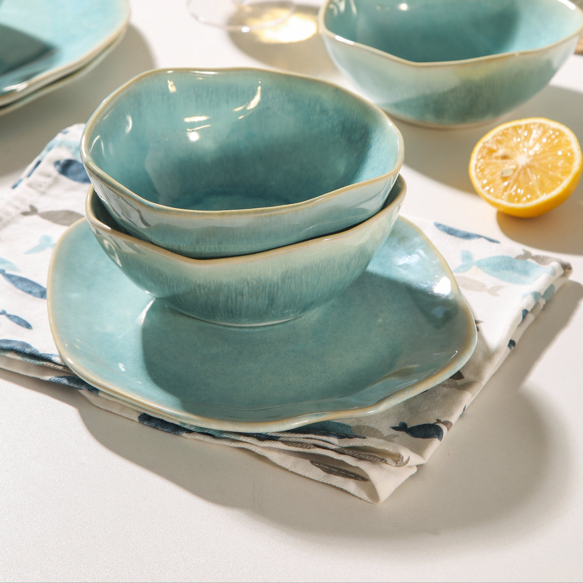 Aqua Blue 16-Piece Organic Dinnerware Set
