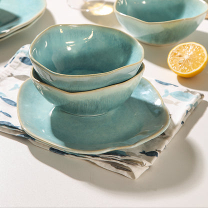 Aqua Blue 16-Piece Organic Dinnerware Set