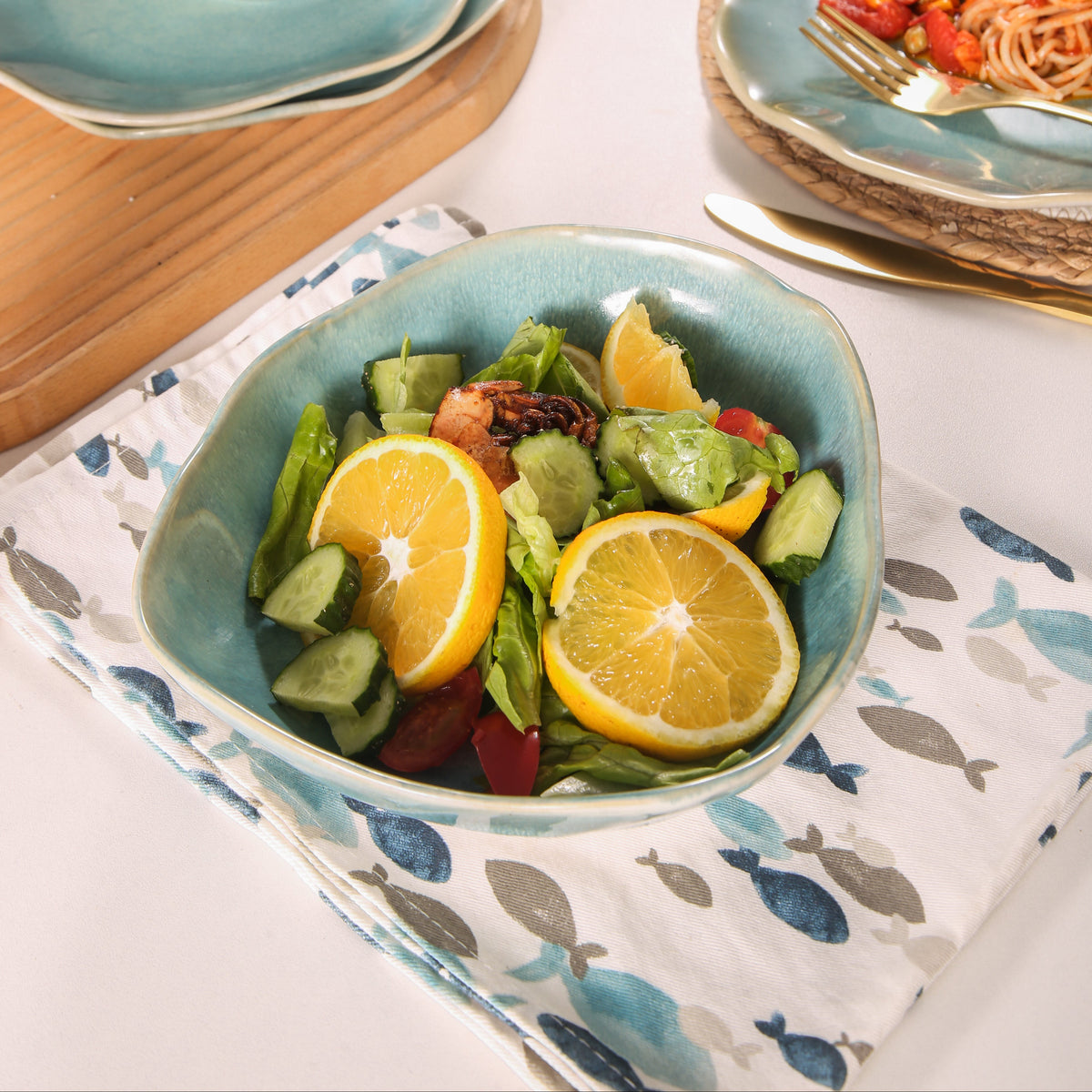Aqua Blue 16-Piece Organic Dinnerware Set
