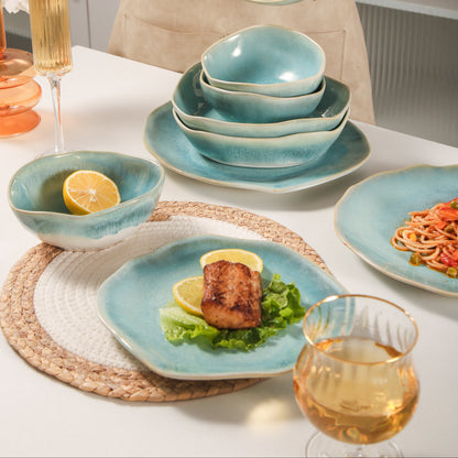 Aqua Blue 16-Piece Organic Dinnerware Set